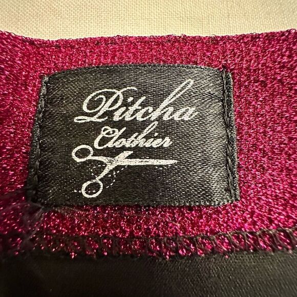 Anthro Pitcha Clothier Stretch Glitter Extreme Flare Trouser Pants Hot Pink Size - Picture 5 of 5